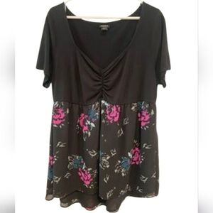 Torrid Baby doll Blouse with Pink and Blue Floral Pattern